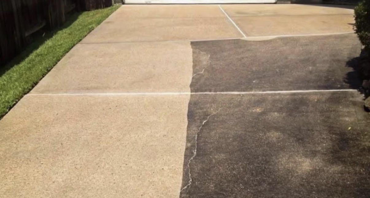 Before and after a Black Label driveway cleaning